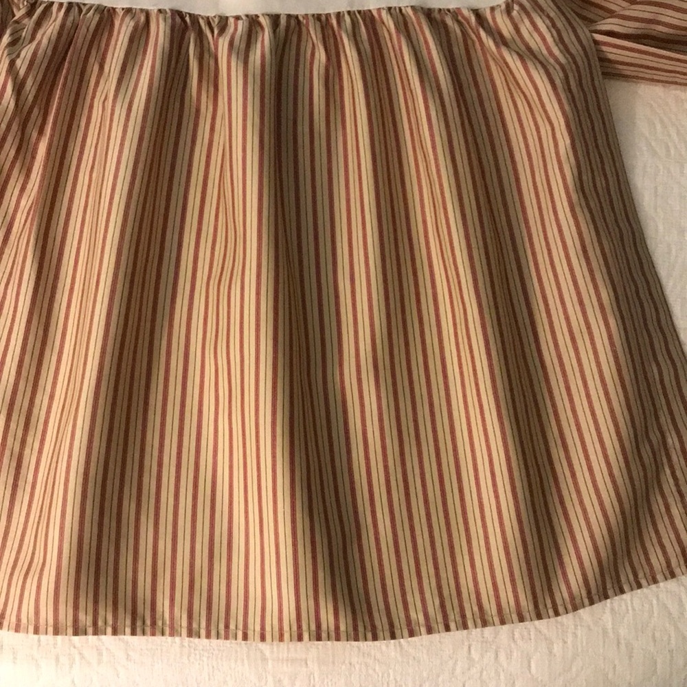 Lauren Ralph Lauren Dark Rose Red Cream Ticking Striped Bedskirt Grosvenor Queen